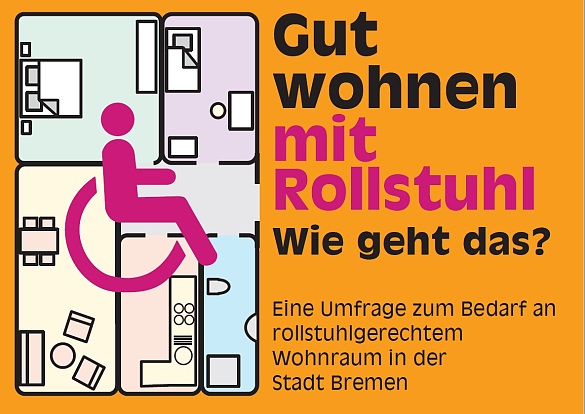 Man sieht die Vorderseite des Flyers mit der Aufschrift "Gut wohnen mit Rollstuhl - Wie geht das?"